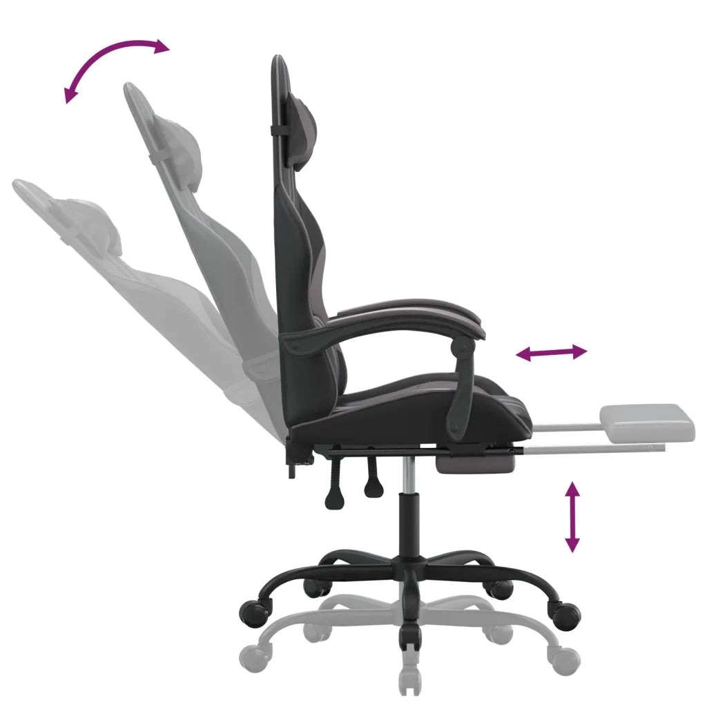 Sedia da Gaming con Poggiapiedi Nero e Grigio in Similpelle 3143834