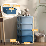 Cassettiera portaoggetti per bambini con 4 cassetti, plastica blu