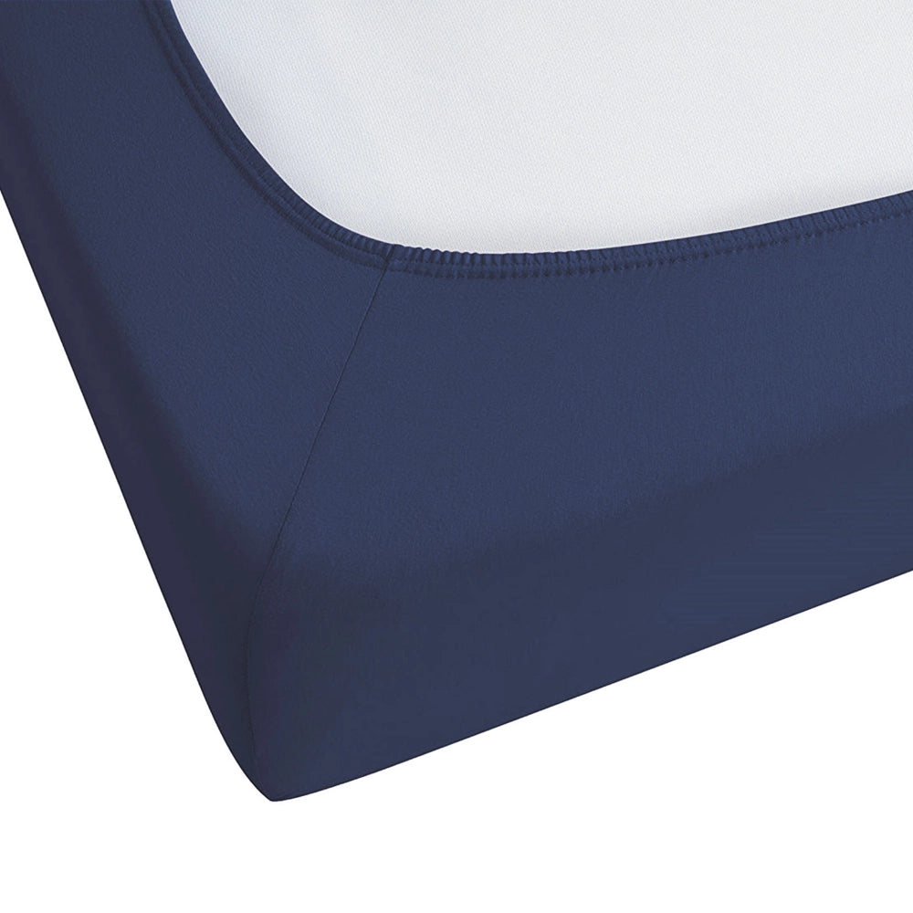 Lenzuolo con angoli cotone blu marino 140 x 200 cm coprimaterasso elasticizzato modello classico a tinta unita camera da letto classica