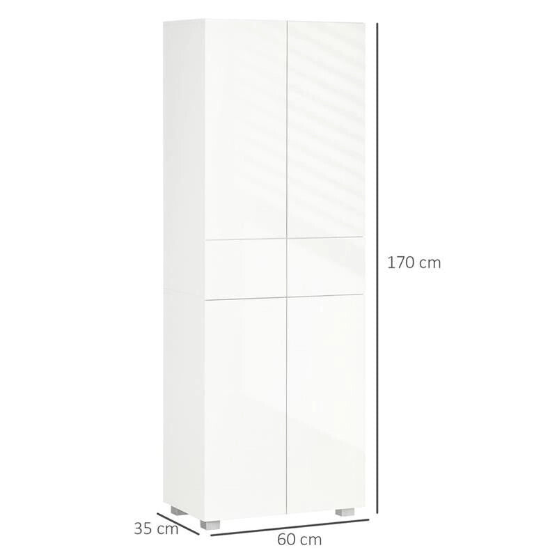 DISPENSA CUCINA CON 4 ANTE, 3 RIPIANI REGOLABILI E MENSOLE 60X35X170 CM BIANCO