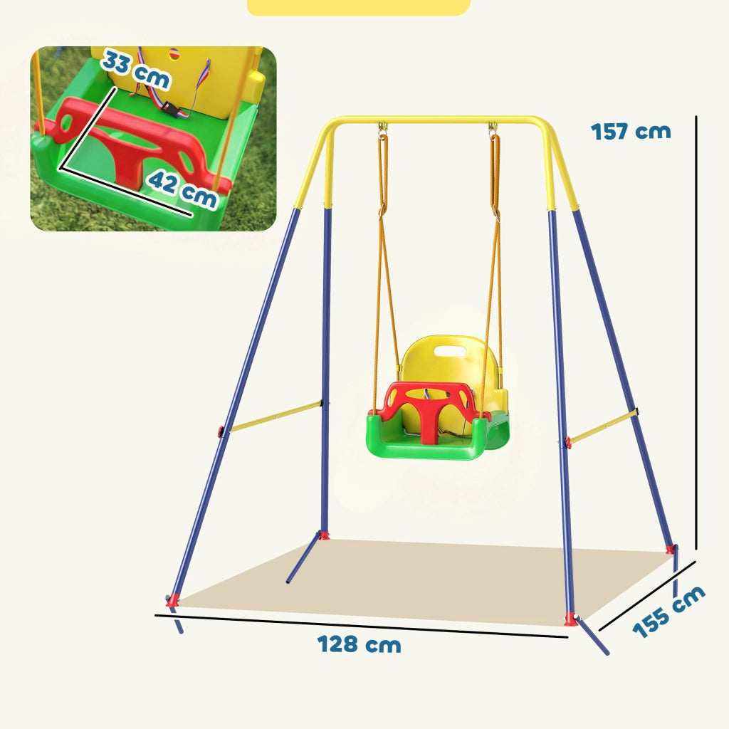 Altalena da Giardino per Bambini Regolabile ¨C Minimal ¨C Verde, Acciaio, PP, 128x155x157 cm