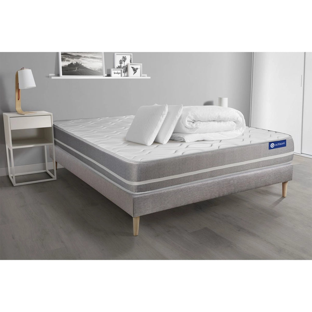Pacchetto letto completo - Materasso 180x200cm + Box spring con doghe (kit) + 2 cuscini + Piumino - Actimemo Touch