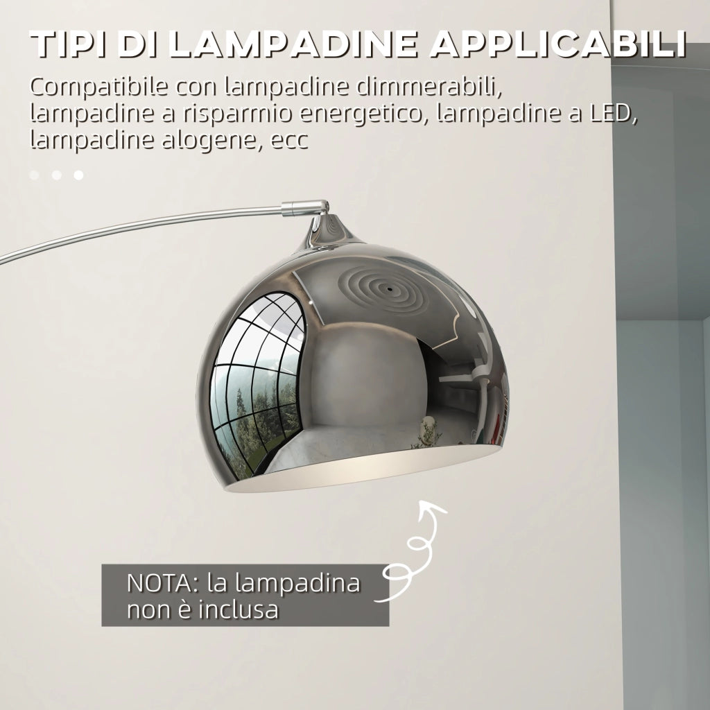 Lampada da Terra Design Vintage Asta Regolabile con Attacco E27 Struttura in Metallo e Base in Marmo Argento