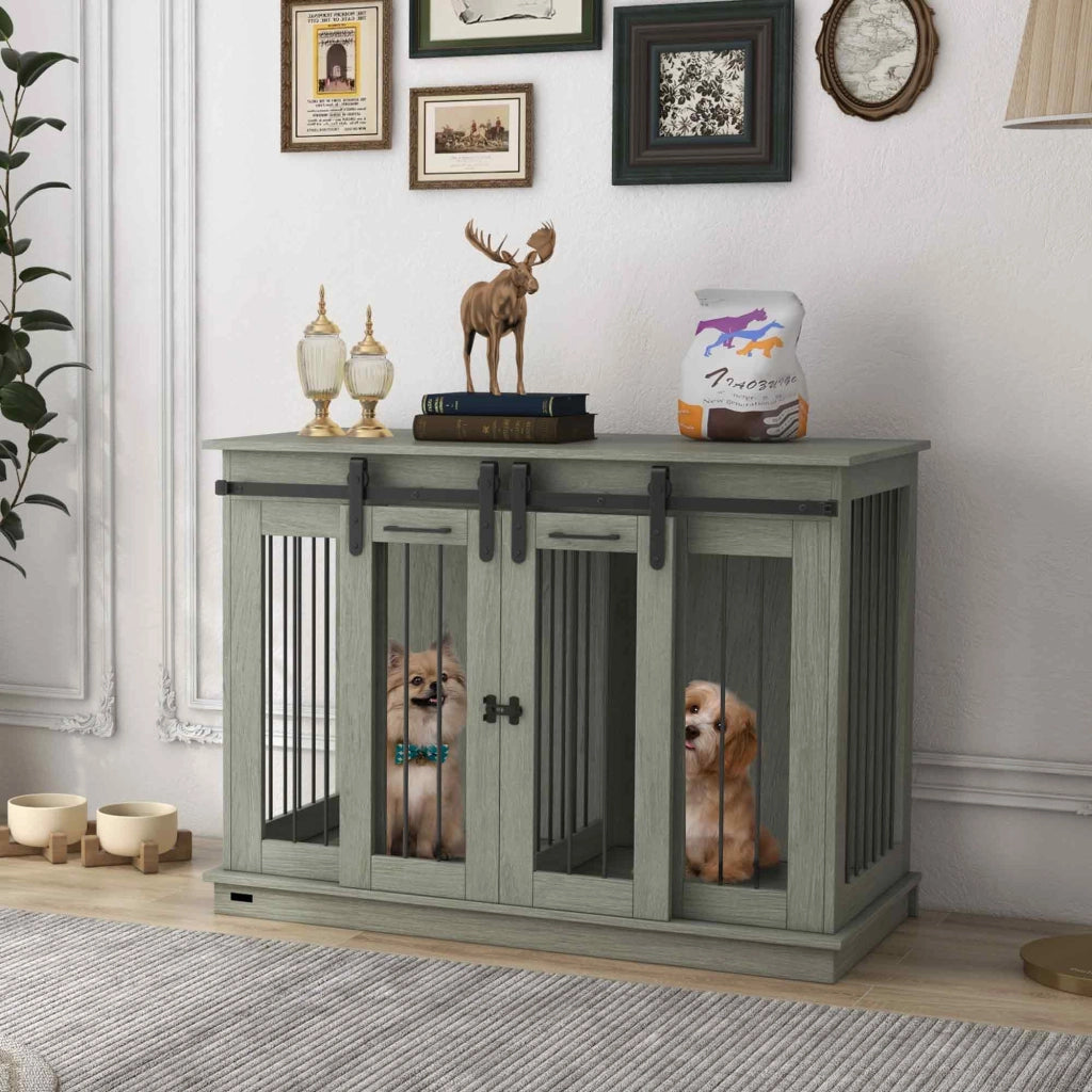 Gabbia per cani ¨C zephmum ¨C Grigio, 2 porte, design rustico