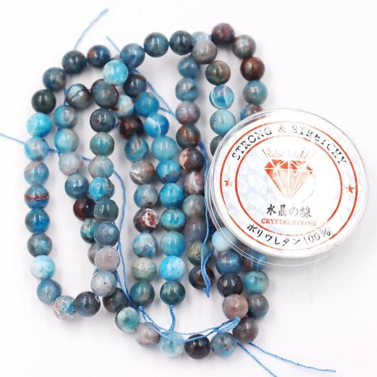 Kralen con corda per la creazione di accessori personalizzati Pietre energetiche per bracciali 6 mm = 128 pezzi e 1 bobina di corda Apatite A 6 mm