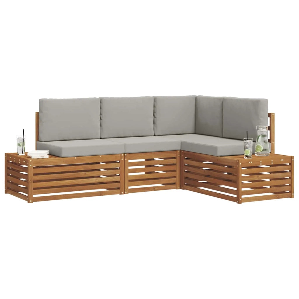 Set di divani da esterno 4 Pezzo Grigio Naturale e Chiaro