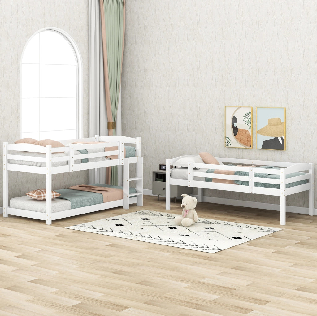 Letto a castello triplo per bambini 90x200 cm bianco