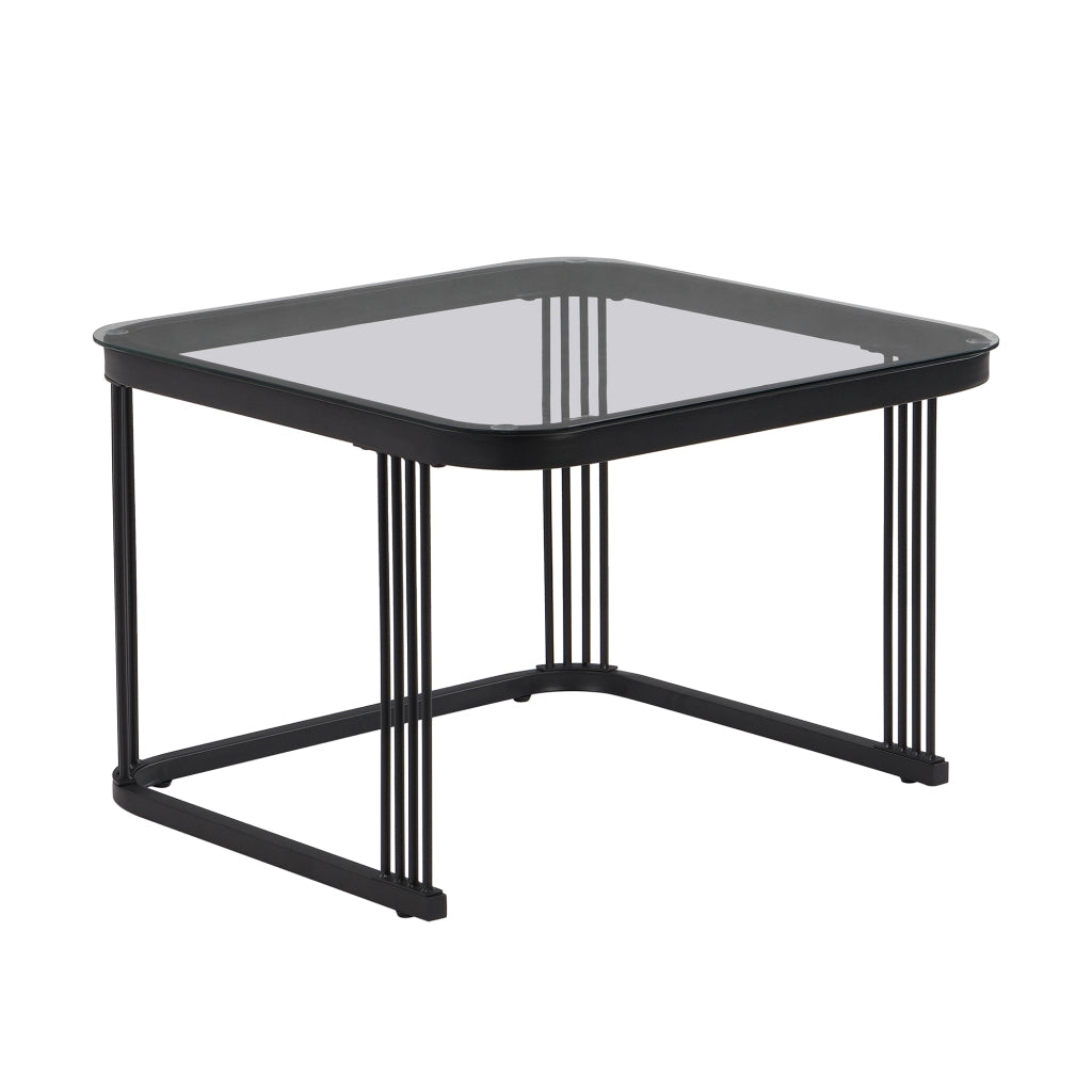 Tavolini bassi a incastro con 2 Cassetti; piano effetto marmo e vetro; per soggiorno; in MDF; Nero; 60 × 60 × 44.5 cm