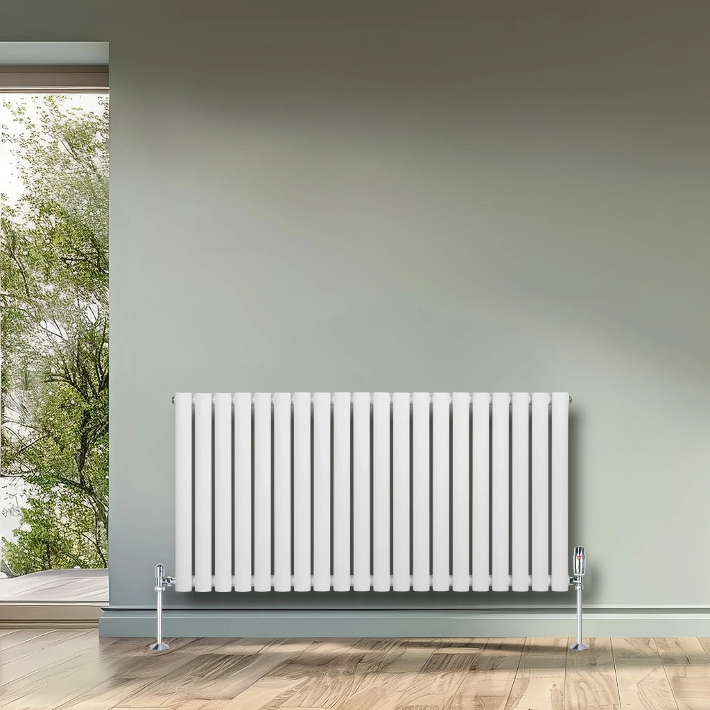 Radiatore Orizzontale Ovale 600x1200mm Bianco con Valvole TRV