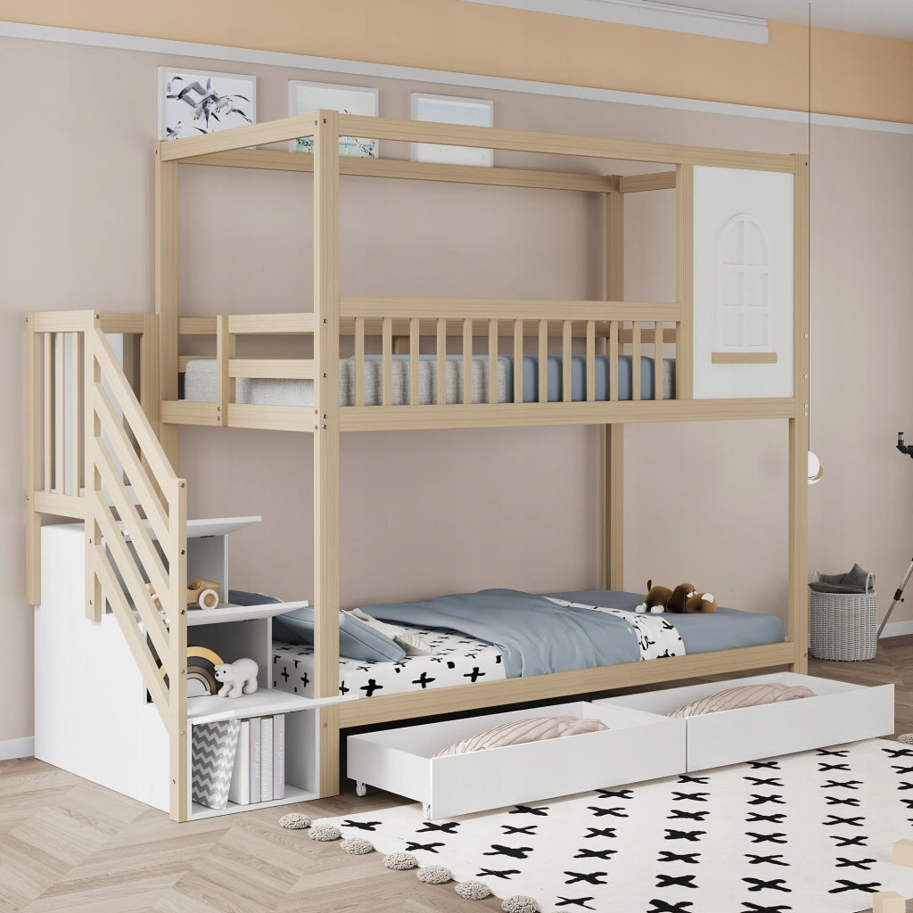 Letto a castello in legno con cassetti e scala - Xylo - 90x200