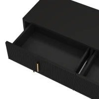 Credenza con 6 cassetti, maniglie e gambe dorate, texture ondulata, 120x40x77 cm, Nero e Oro