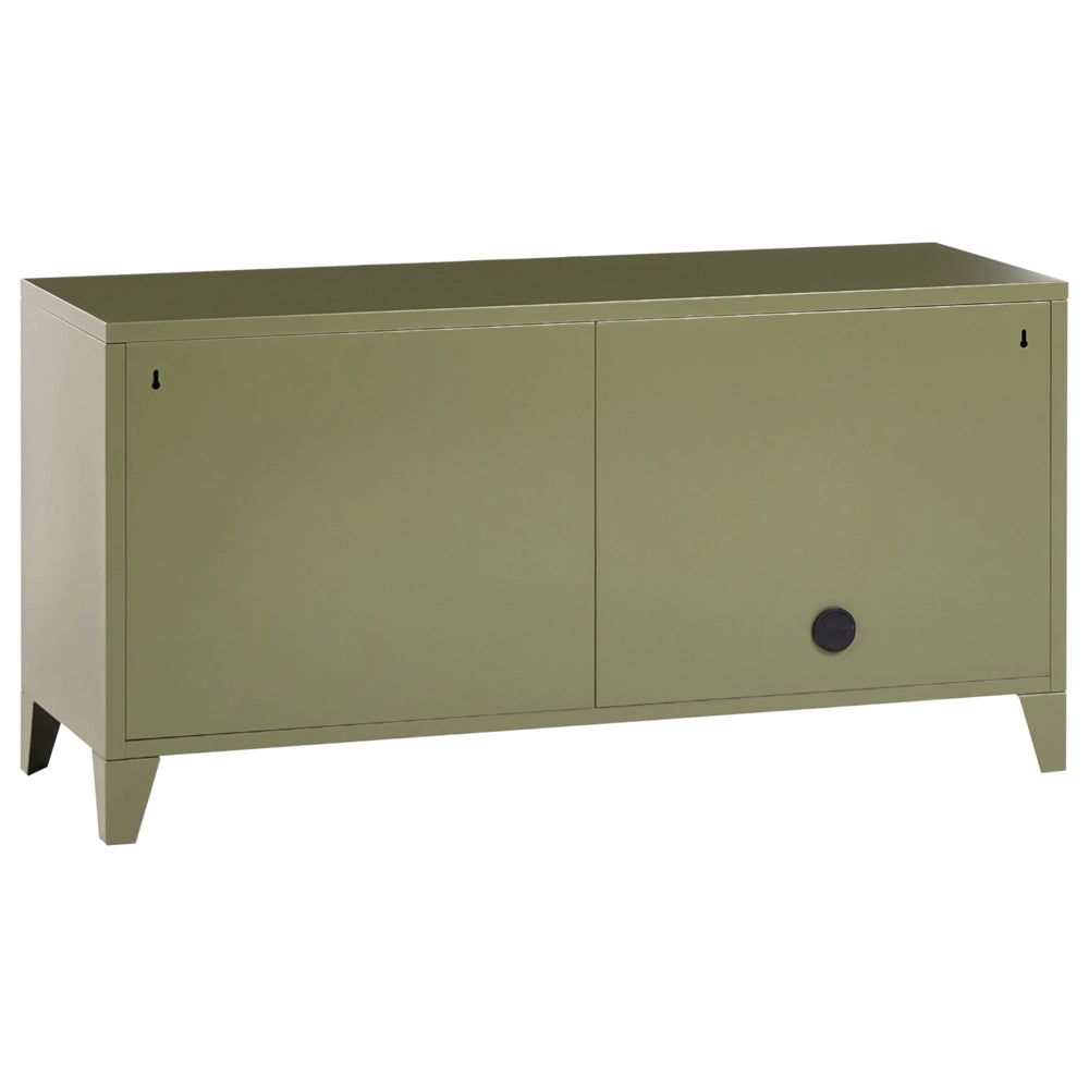 Credenza in acciaio, 3 ante, ripiani regolabili verde stile industriale home office