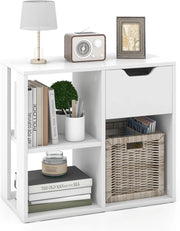 Scaffale portaoggetti con 3 cubi, 60 x 30 x 53 cm, libreria in legno indipendente, 2 livelli con 1 cassetto, mensola da esposizione per soggiorno, studio, ufficio (Bianco)