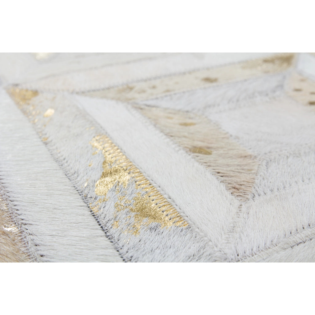 Pouf a cubo Dazzle in pelle avorio e oro