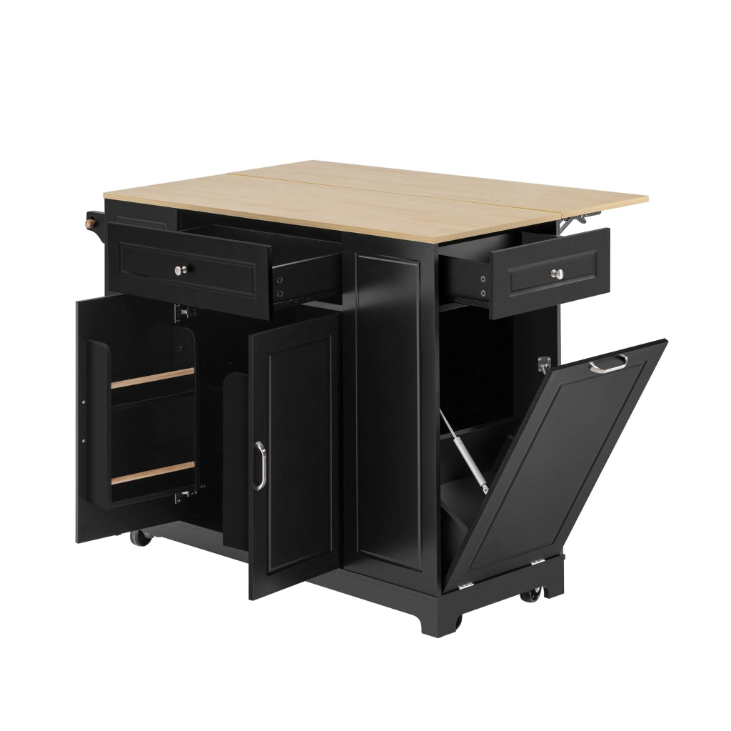 Isola da cucina mobile con piano ribaltabile; prese AC USB e USB-C; MDF; nero naturale