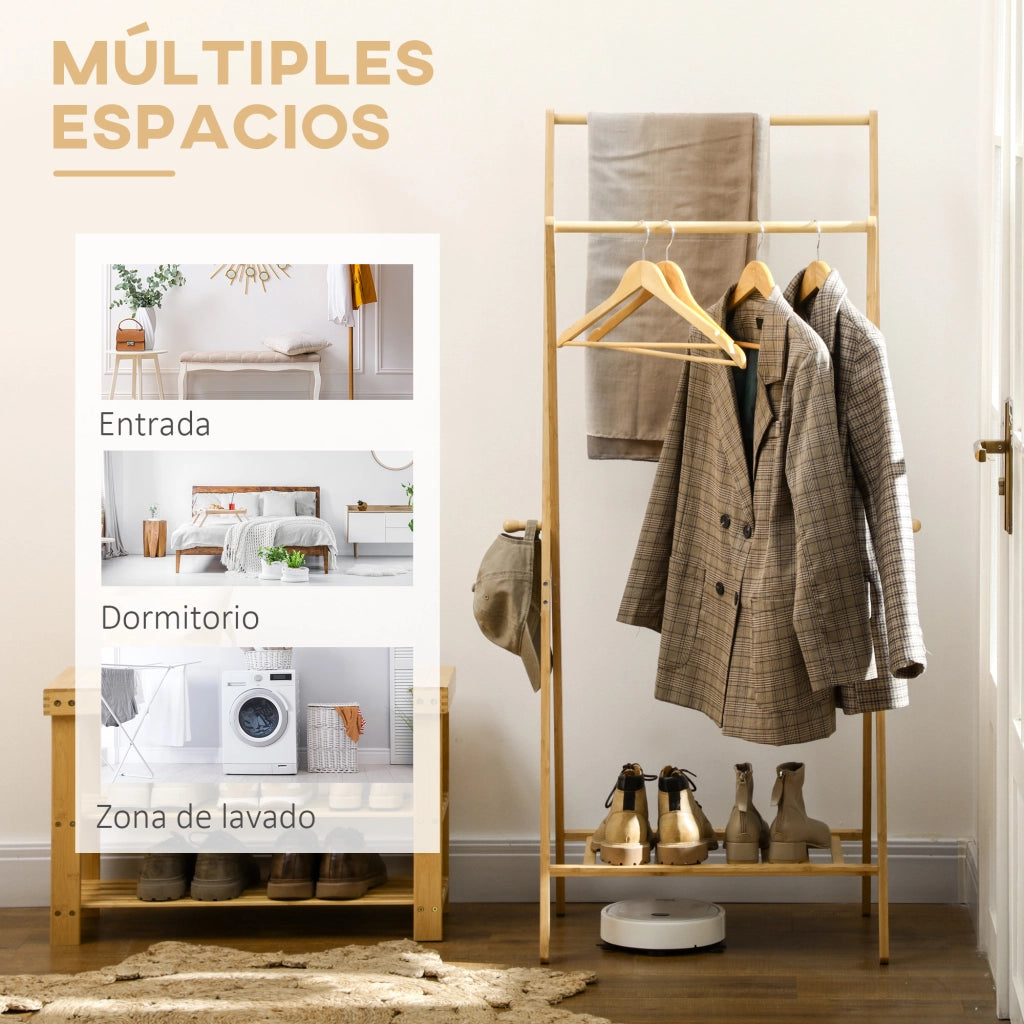 Appendiabiti con scaffale per scarpe e ganci ¨C zephmum ¨C 74x42x150 cm naturale
