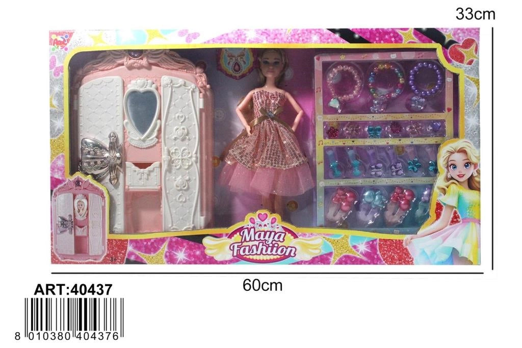 Giocattolo Bambola Maya Fashion con Armadio e Accessori