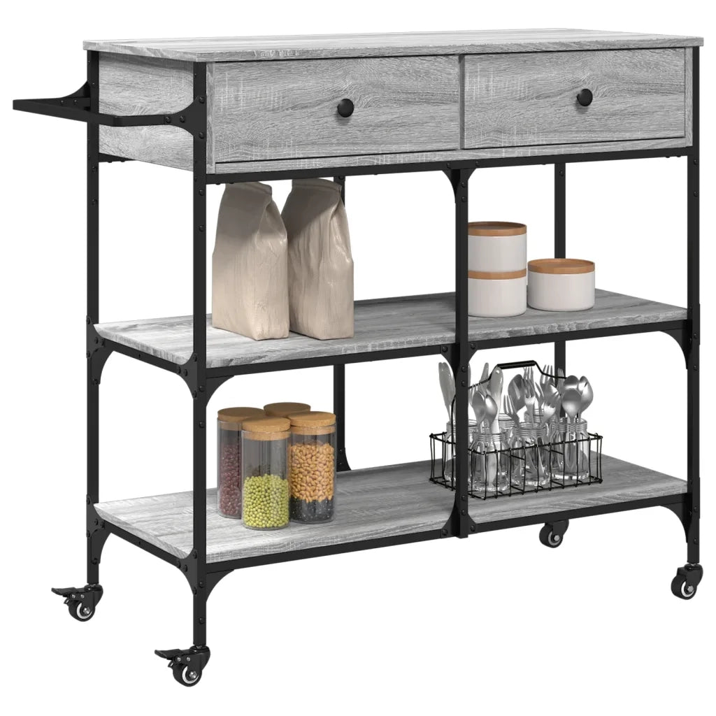 Carrello Cucina-Scaffale per Cucina Grigio Sonoma 105x42x95 cm in Legno Multistrato