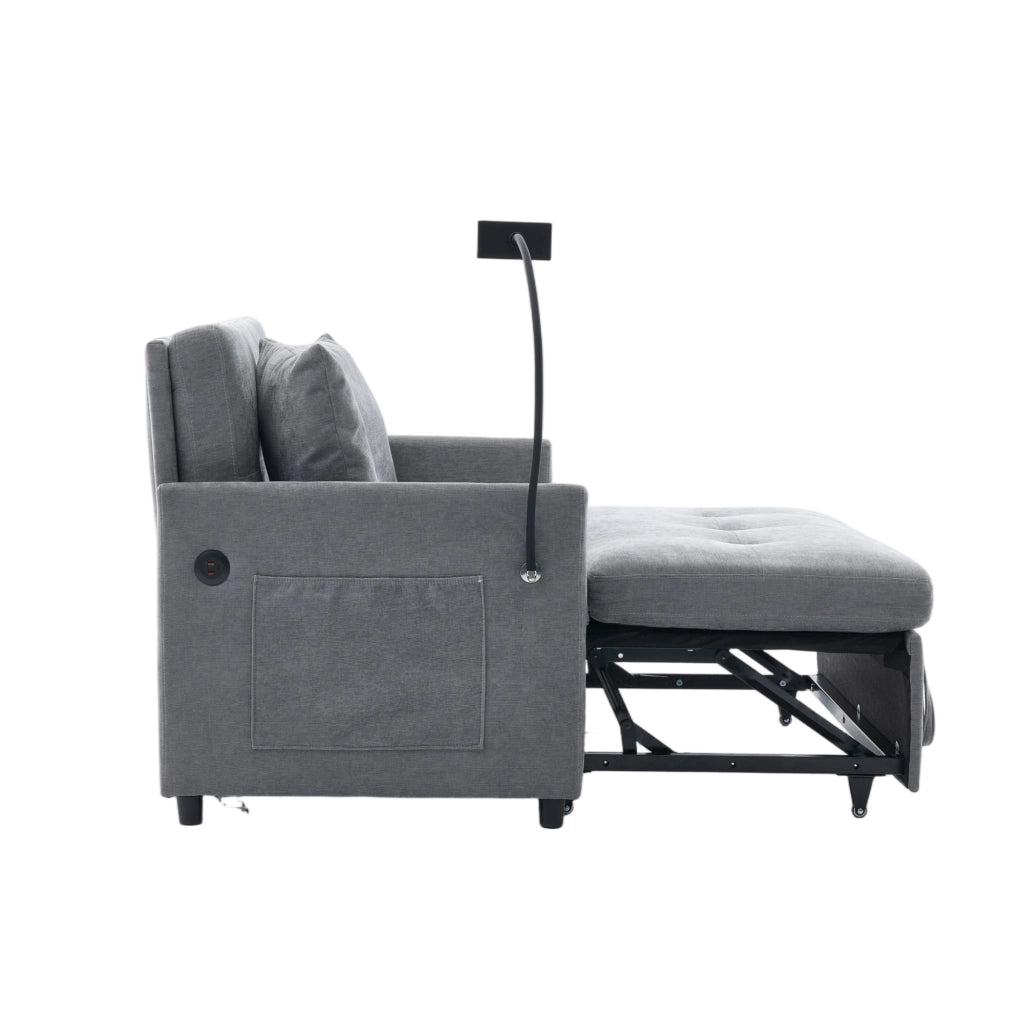 Divano convertibile con porta USB e supporto tablet in tessuto lino spazzolato per studio grigio 109 × 72 × 83,5 cm