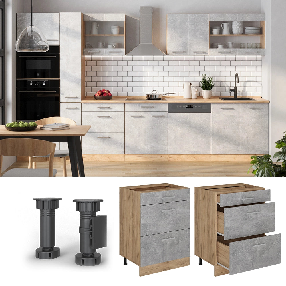 Vicco Mobiletto base per cucina Calcestruzzo 60 cm con cassetti, PL Antracite