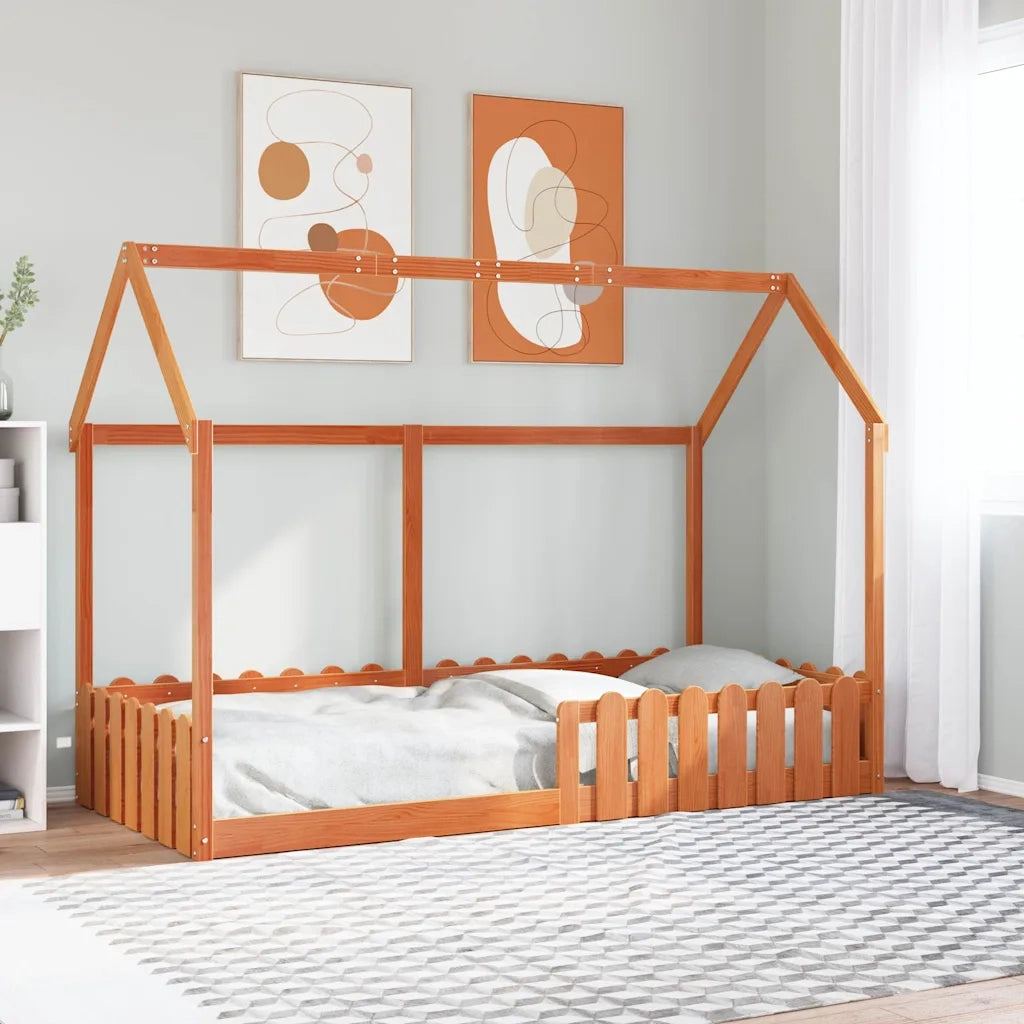 Giroletto Casetta Bambini Marrone Cera 90x190 cm Massello Pino