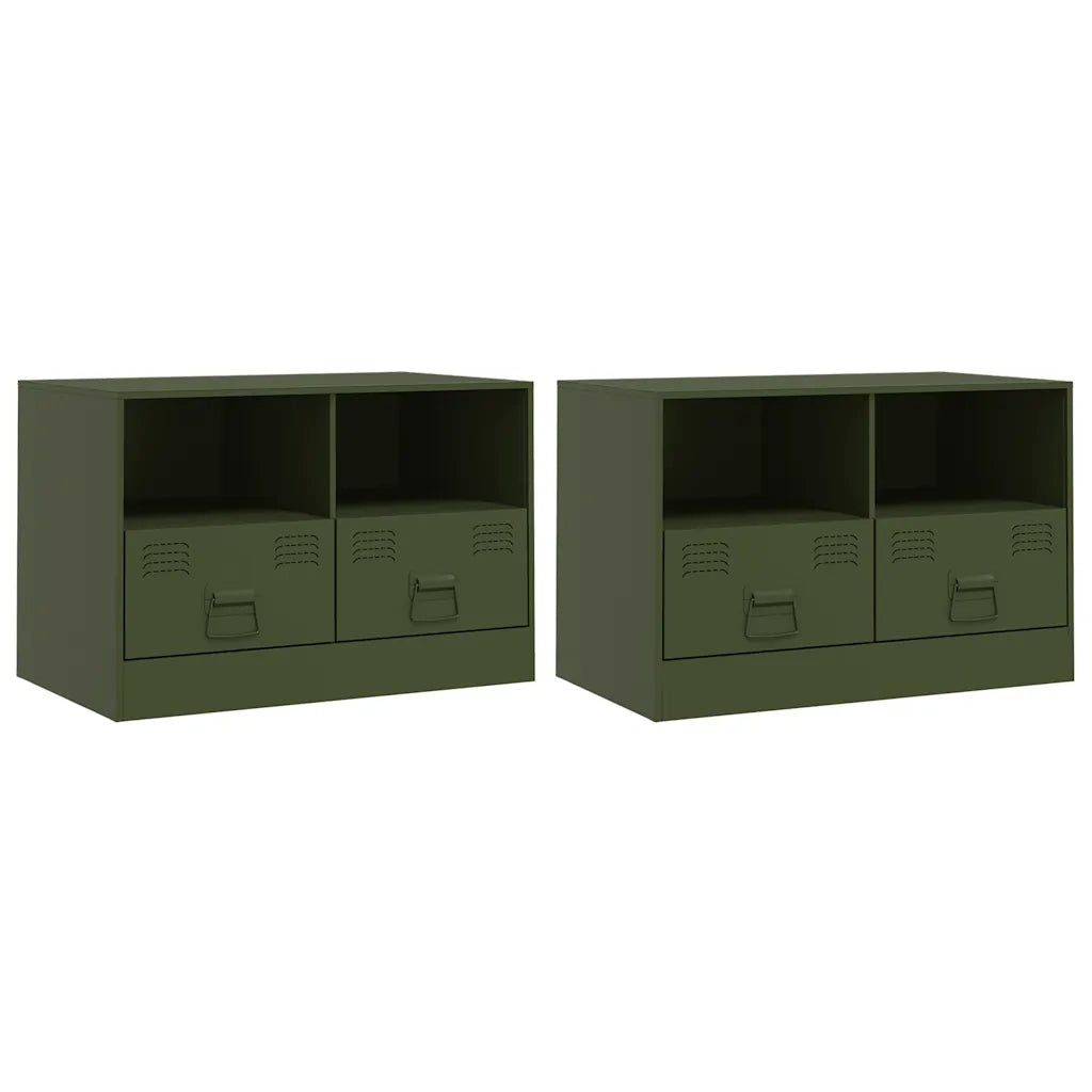 Mobili TV 2 pz Verde Oliva 67x39x44 cm in Acciaio