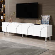 Credenza TV 180x35x49 cm con 4 ante; due spazi separati; in MDF e pannello truciolare; bianco