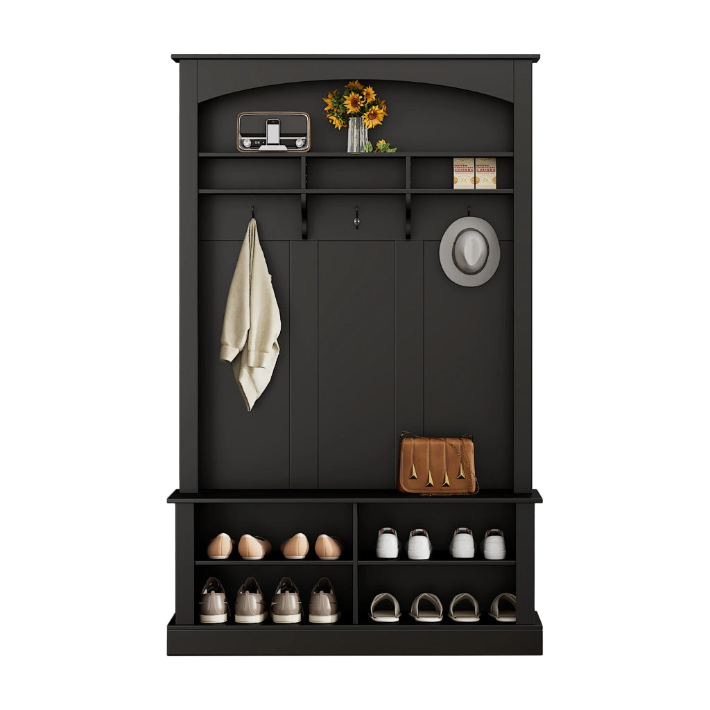 Set Ingresso con Panca, Scarpiera e Appendiabiti ¨C MINIMAL ¨C Nero, 3 Ganci, H190xL120xP40 cm