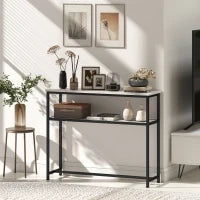 Console da Ingresso Stretta con Superficie Effetto Marmo Mensola Aperta e Struttura in Metallo 100x30x81 cm Bianco