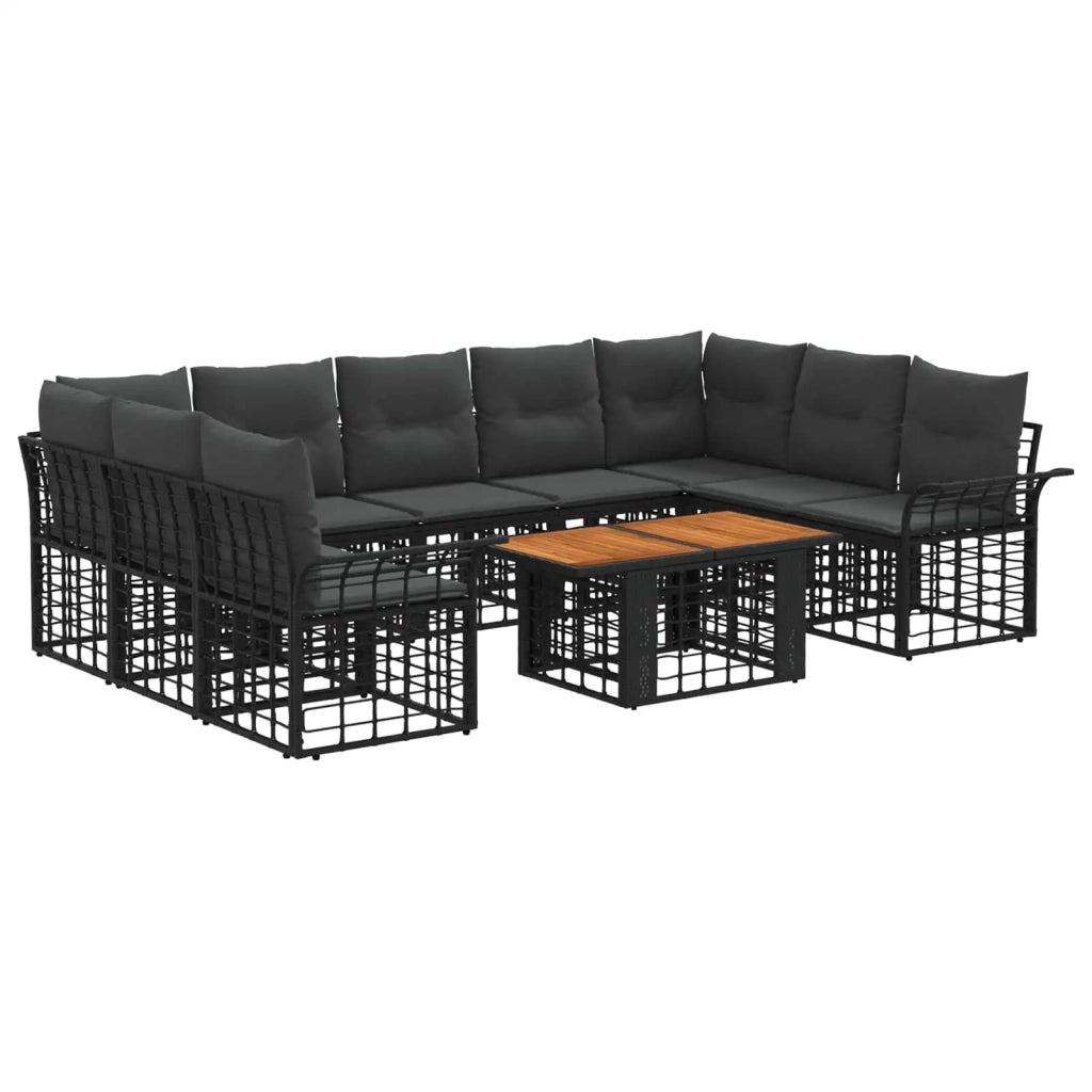 Set Divano da Giardino 10 pz Nero e Grigio scuro polyrattan 3438009