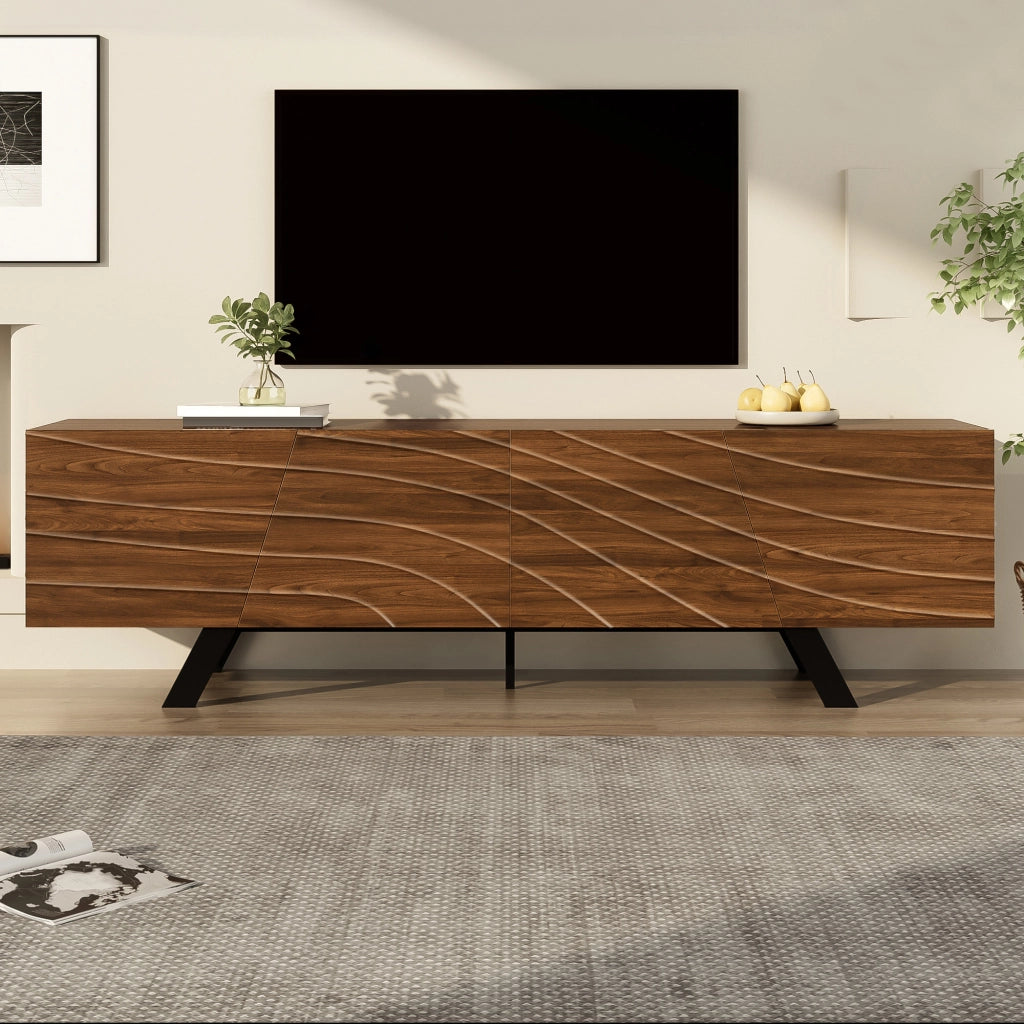 Mobile TV 160x39x50.5 cm; frontale ondulato con grande spazio contenitore; MDF; noce