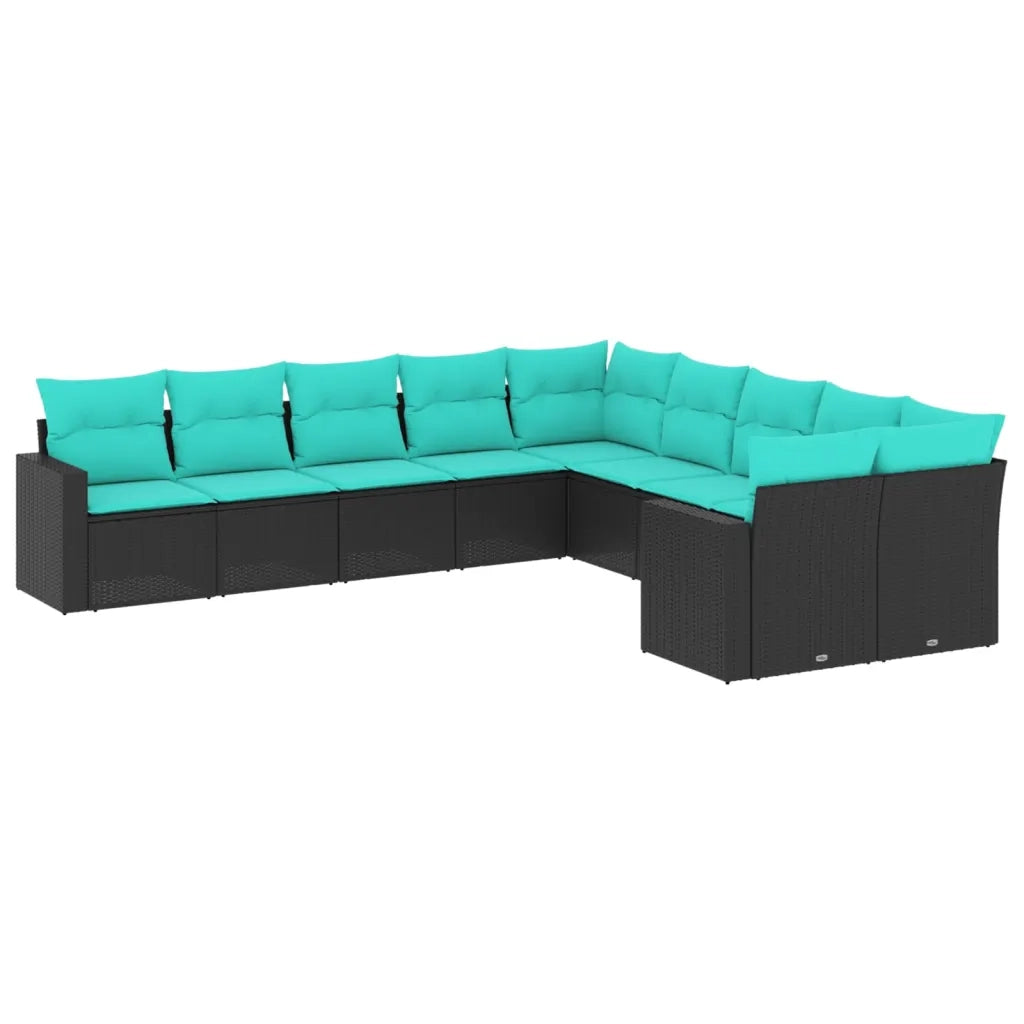 Set Divani da Giardino 10 pz con Cuscini Nero in Polyrattan
