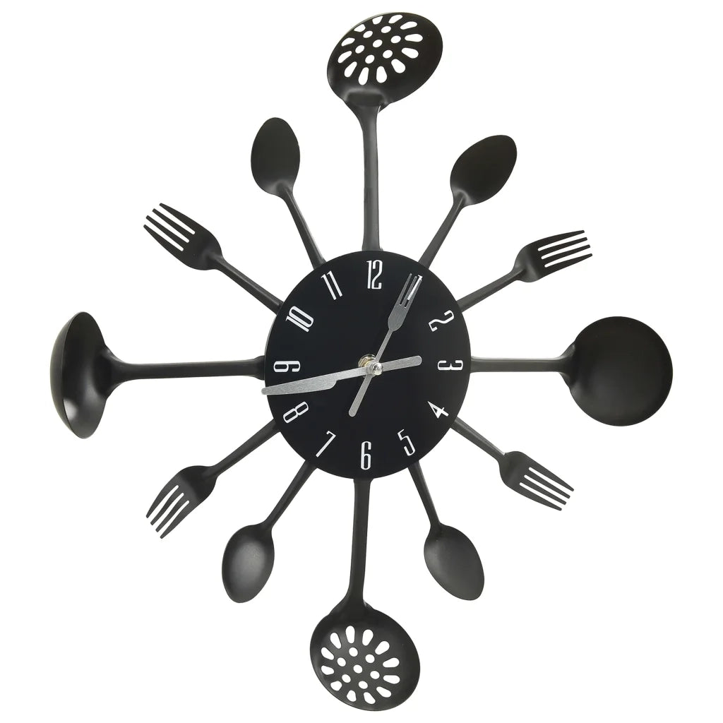 Orologio da Parete Cucchiaio e Forchetta Nero 40 cm Alluminio 325163