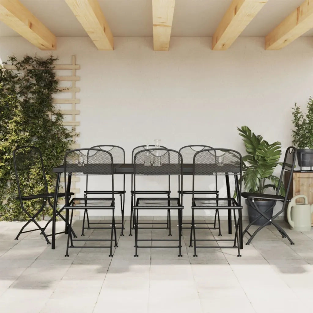 Set da Pranzo da Giardino 9pz | Set Salotto da Giardino Antracite in Rete Metallica