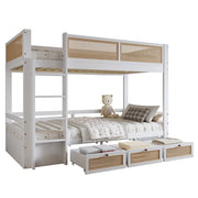Letto a Castello 90×200 cm; Letto Singolo con 3 Cassetti; Sponde di Sicurezza e Scala; senza Materasso; Bianco Naturale