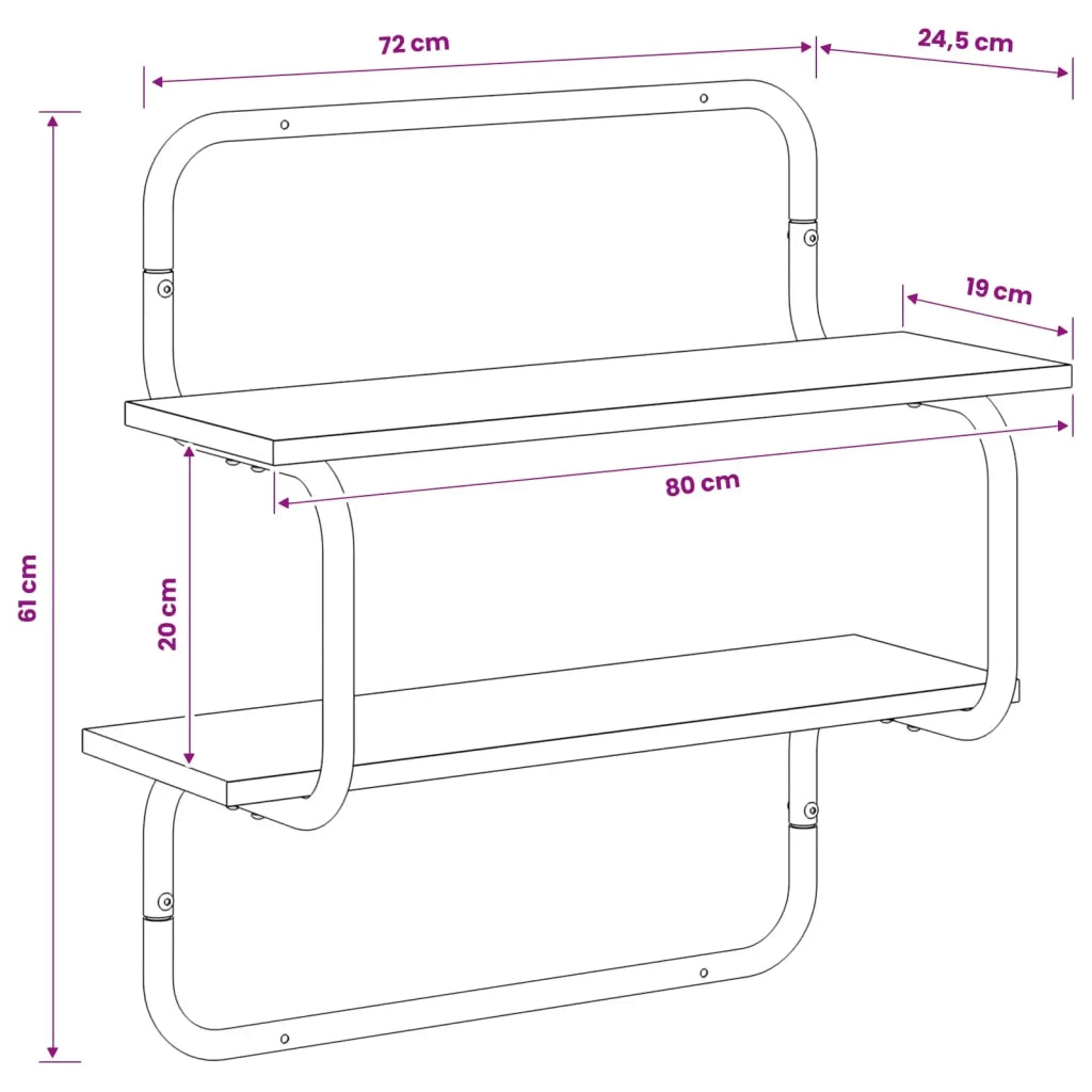 Mensola a muro a 2 livelli Legno antico 80 x 24,5 x 61 cm 8006101