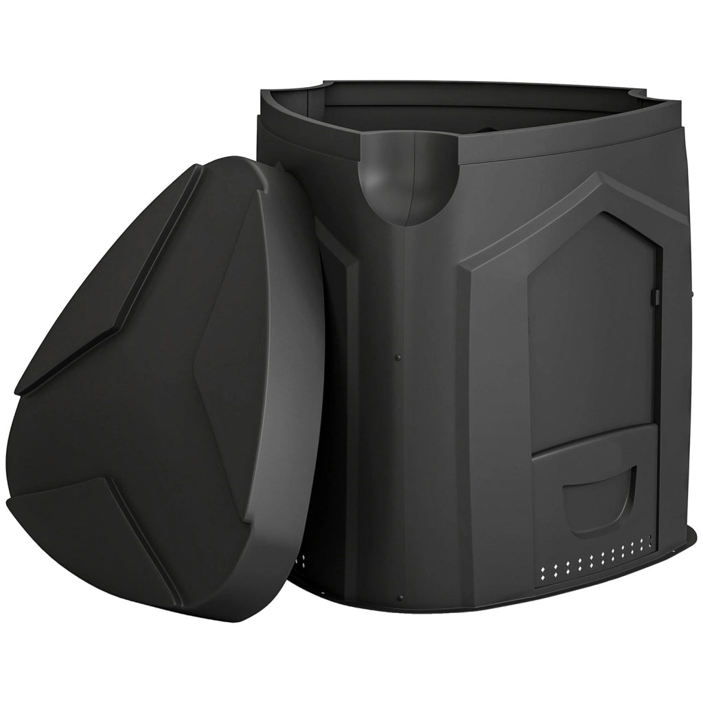 Compostiera da Giardino 78x75x78 cm Triangolare Girevole con 3 Porte in PP Nero
