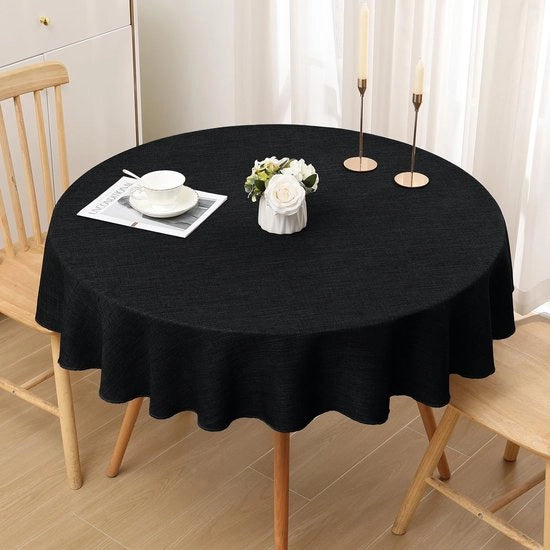 Tavolo con Copertura in Lino con Effetto Lotus, Impermeabile, Risciacquabile, Protezione contro Macchie, Circa 140cm, Nero