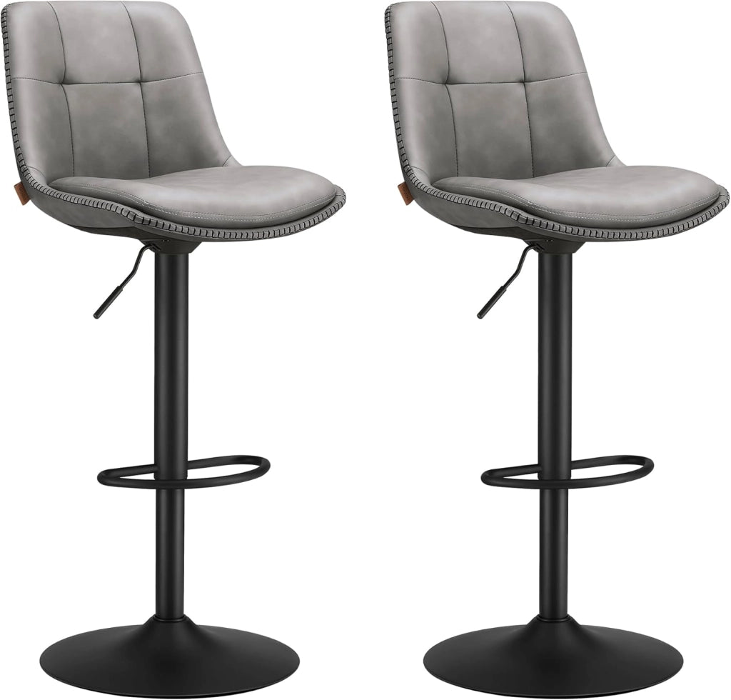 VASAGLE Set di 2 Sgabelli da Bar, Sedie da Bar Girevoli Regolabili in Altezza, Flanella, Sedie da Cucina con Schienale e Poggiapiedi, Sala da Pranzo, Bancone, Acciaio, Grigio Ardesia LJB195G02