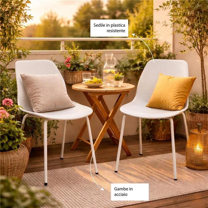 SET 4 SEDIE STOCCARDA IN PLASTICA DI COLORE BIANCO 46 X 54 X H84 CM