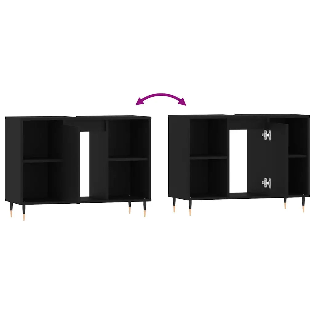 Mobile da Bagno Nero 80x33x60 cm in Legno Multistrato 831621