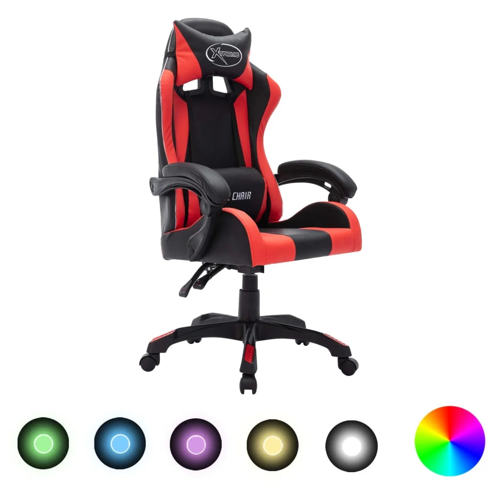 Sedia girevole da ufficio/studio/videogioco con illuminazione LED RGB e similpelle multicolore 02_0024214