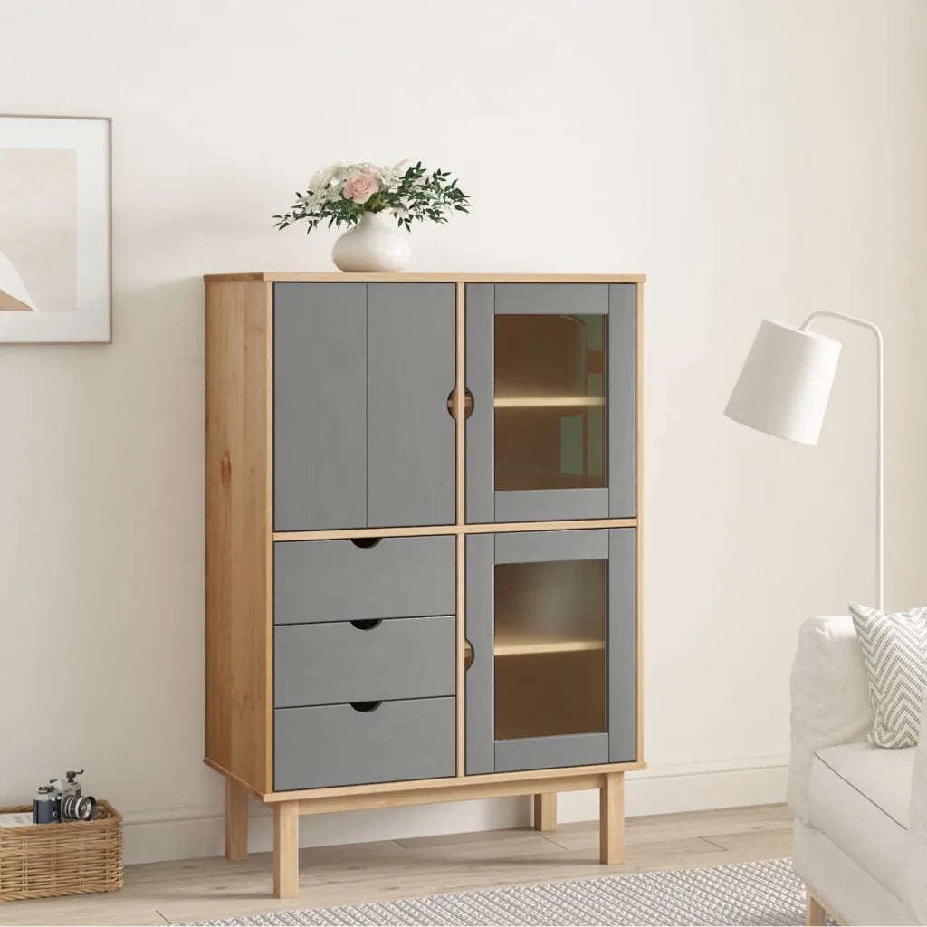 Credenza OTTA Marrone e Grigio 85x43x125 cm in Legno di Pino 351307
