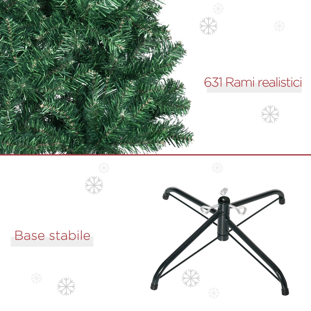 EasyComfort Albero di Natale Slim Artificiale 210 cm con Rami Realistici, Albero di Natale Alto e Stretto con Base Pieghevole, Verde