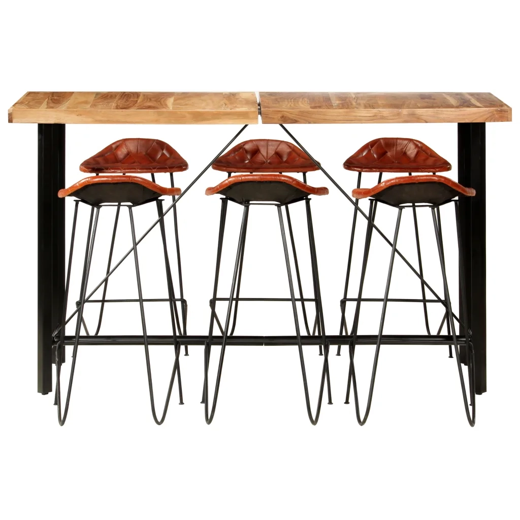 Set da Bar 7 pz in Legno Massello e Vera Pelle 278766
