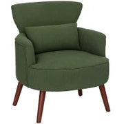 Poltrona Moderna Imbottita in Velluto con Cuscino Lombare, Schienale e Gambe in Legno, Verde