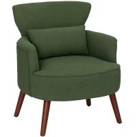 Poltrona Moderna Imbottita in Velluto con Cuscino Lombare, Schienale e Gambe in Legno, Verde