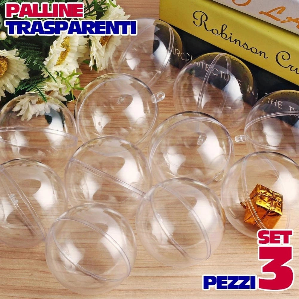 Trade Shop - Sfere Natalizie Palline Trasparenti Apribili Da Riempire Decorazione Natale 3 Pz -