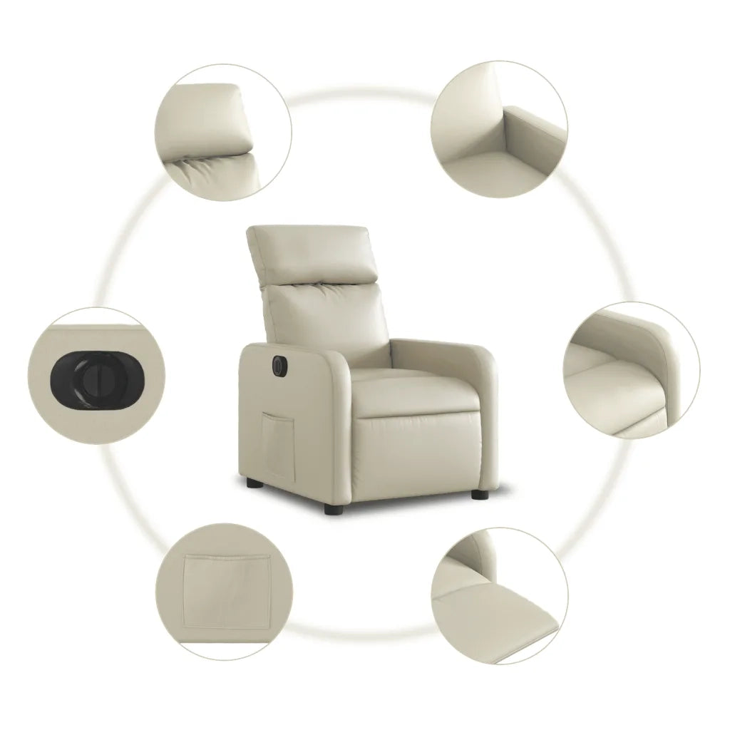 Poltrona | Sedia Relax Reclinabile Elettrica Crema in Similpelle
