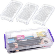 Pacco di 4 scatole trasparenti a stappello, scatole di plastica multifunzionali con chiusura a gomito, cassetto di archiviazione, organizzatore per pennelli, attrezzi da ufficio e pitture ad acquerello